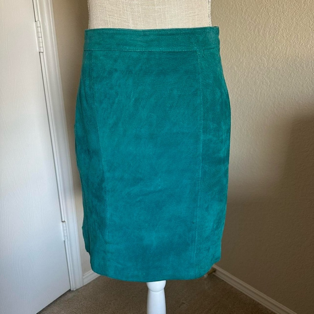 Vintage Teal Suede Leather Pencil Skirt